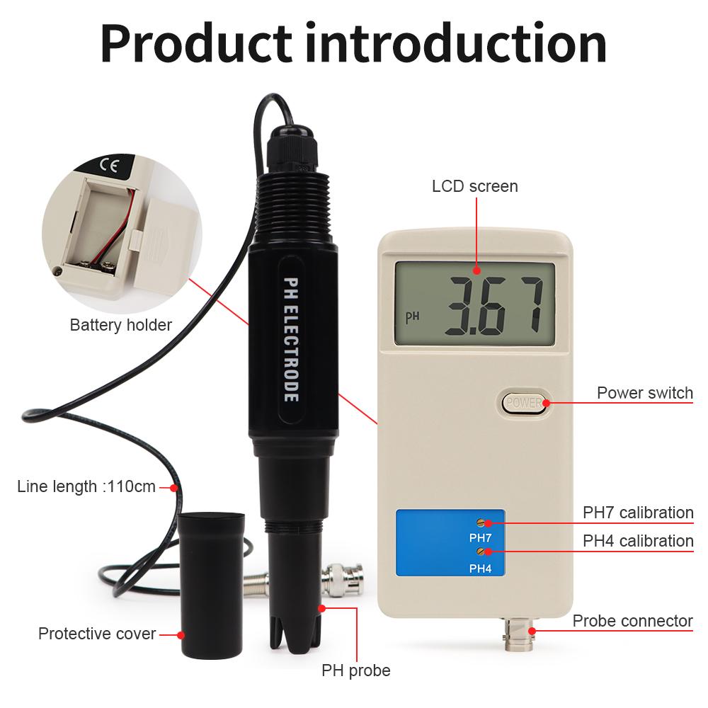 Portable Digital PH Meter PH-012 High Precision pH Tester Water Quality Detector 0.00-14.00pH Analyzer for Lab Water Hydroponics