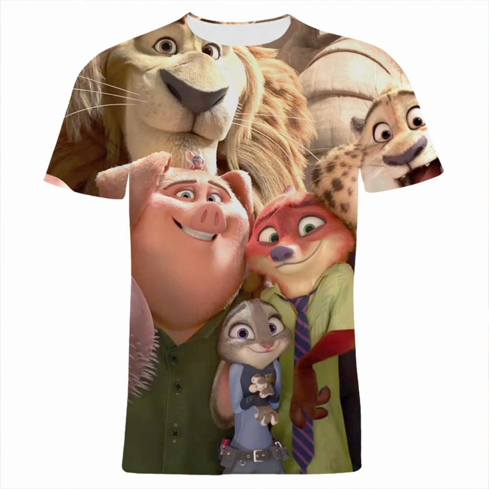 2026 Kids' Loose Fit Crew Neck T-Shirt Summer 'Zootopia' 3D Print Boys' Short Sleeve Cartoon Anime Top