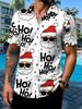 Plus Size Men'S Multi-Button Short Sleeve Shirt, Christmas Scene Print, Casual Stand Collar Oversized Shirt, Santa Elements, Print V-Neck Short Sleeve