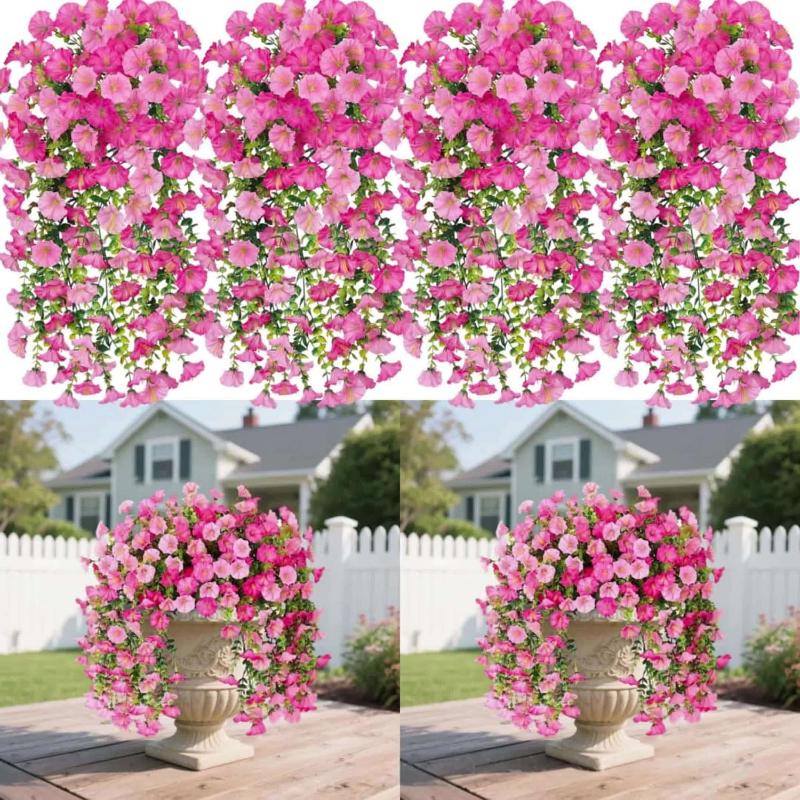 2/4Pcs Versatile Outdoor UV-Resistant Artificial Morning Glory & Eucalyptus Hanging Decor Perfect For Home Garden And Weddings