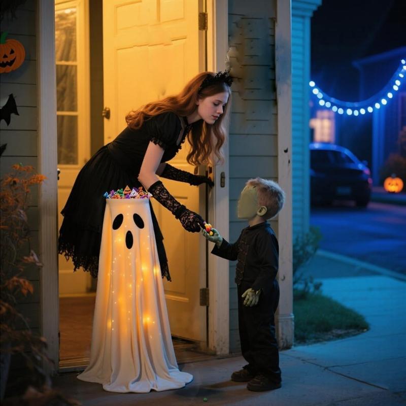 Halloween Decorations - Halloween Specter Candy Bowl Stand Decoration with LED Lights - Enchanting Specter Candy Holder for Front Door Porch Outdoor