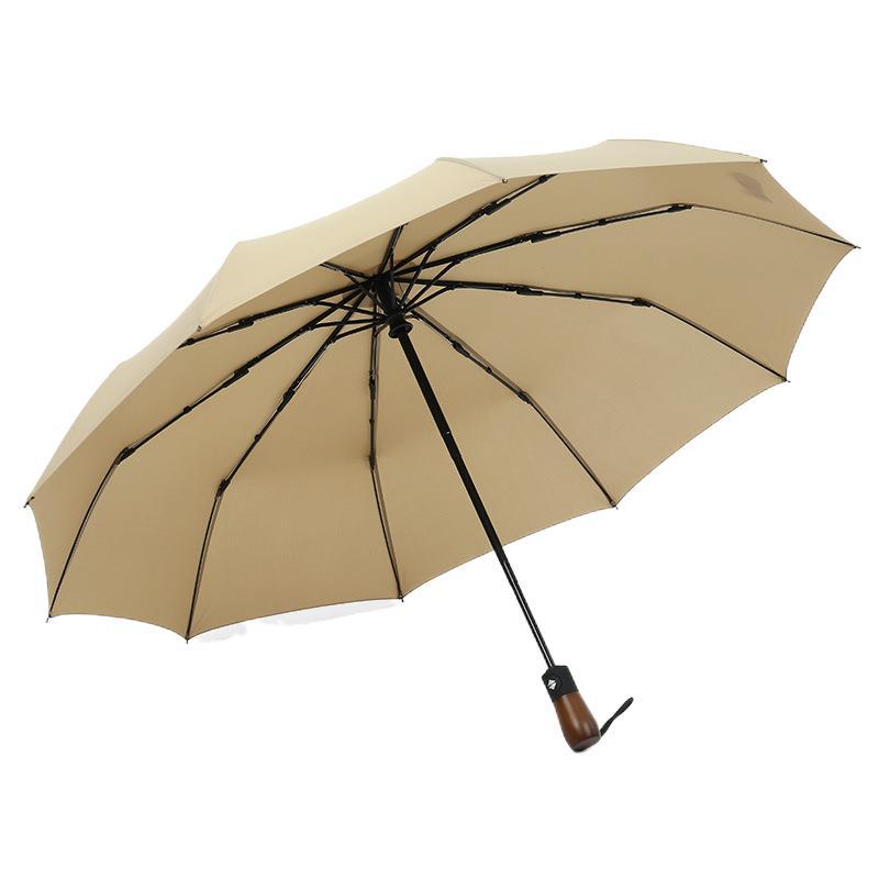 Ten-bone Windproof Umbrella Three-fold Automatic Umbrella Folding Umbrella Men's Solid Wood Retro Gentleman Umbrella