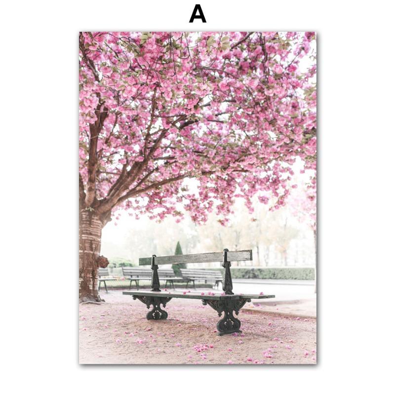 Paris Cherry Blossoms Rose Pavilion Bicycle Wall Art Canvas Painting Posters & Prints Hotel Cafe Pictures for Living Room Decor