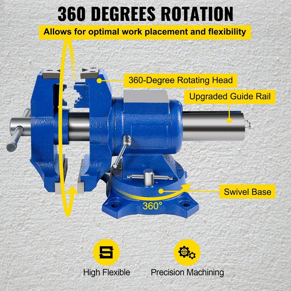 Multipurpose Vise 6-Inch Bench Vise 360-Degree Rotation Clamp On Vise with Swivel Base and Head Heavy Duty Multi-Jaw Vise for Clamping Fixing