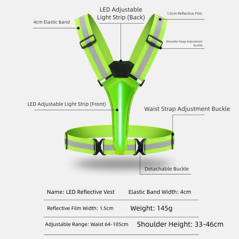 USB Rechargeable LED Reflective Vest High Visibility Night Running Light Up Vest  Night Walking