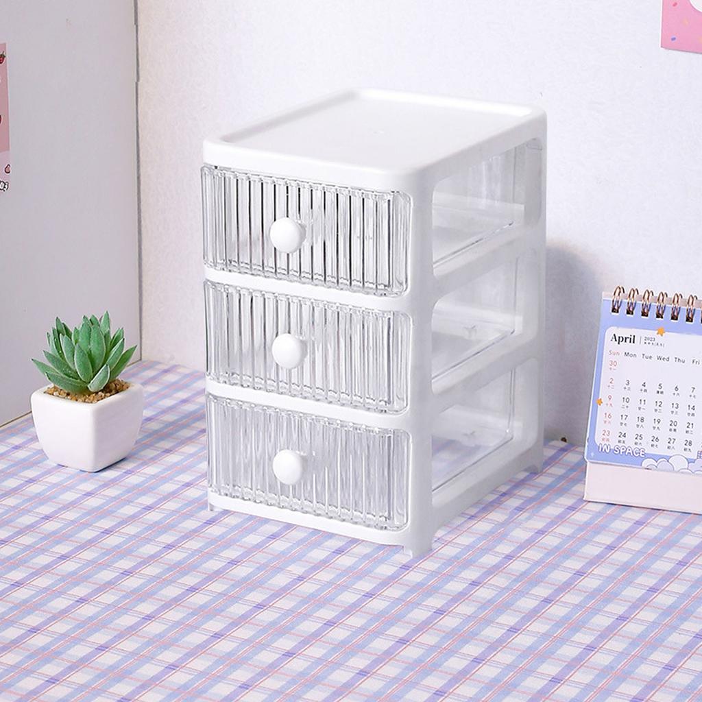 Desktop Storage Box with Drawers Multi Layers Transparent Multifunctional Stackable Desk Organizer
