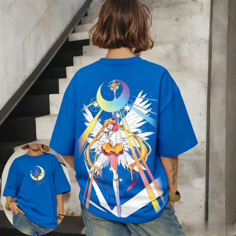 Sailor Moon Serena Casual Women Parent-Child Trend Short Sleeve T-Shirt Spring and Summer Oversized Comfortable Loose Y2k Top