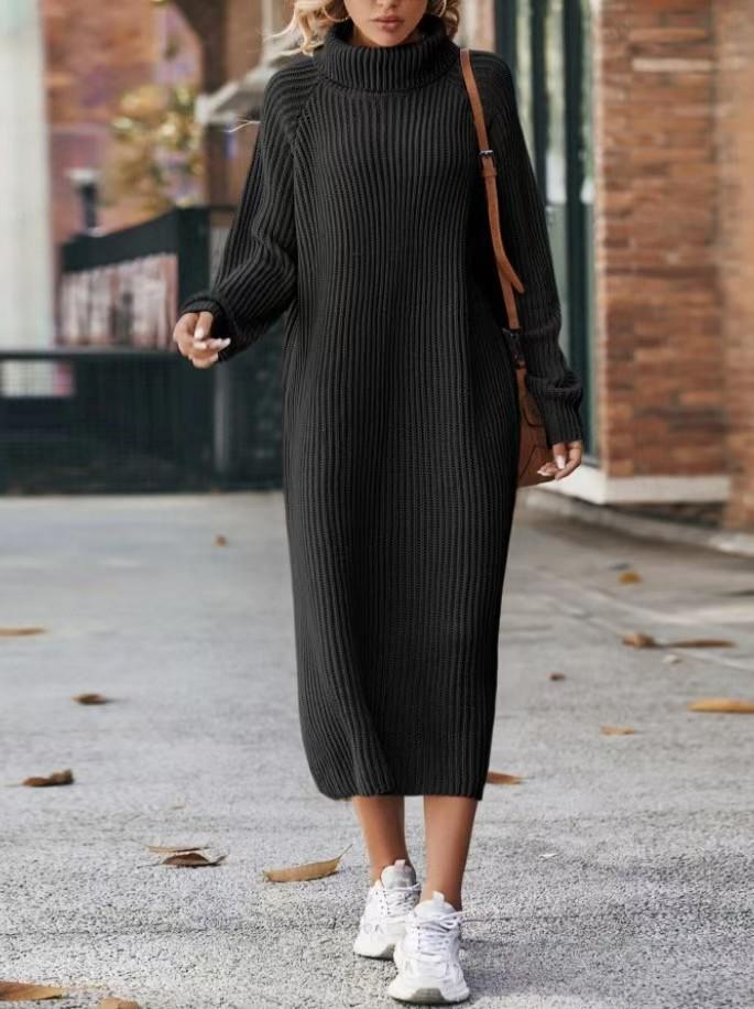 2023 Long Sweater Skirt Over Knee Loose High Neck Knitted Dress Women's Bottom Dress