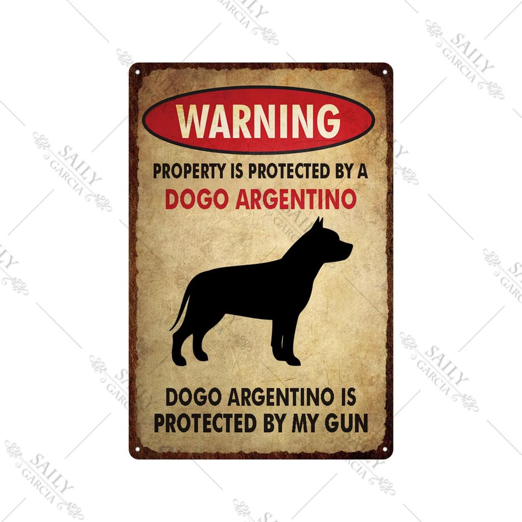 Dog Warning Vintage Tin Sign Animals Pet Metal Posters Lover Protected Pet Metal Wall Decor Plates Farm Home Kennel Metal Plaque