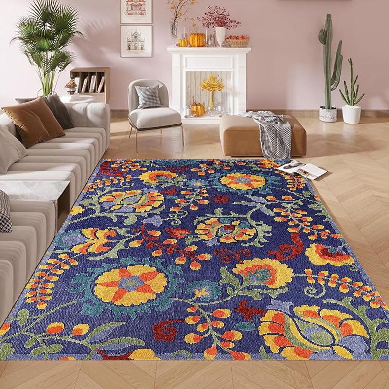 Classic European Washable Carpet - Stain Resistant Full Coverage Living Room Mat with Anti-Slip Absorbent Bedside Rug Design