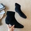 888-7 French retro skinny boots women's outer wear autumn and winter 2025 new models with skirts pointed short boots thick heels