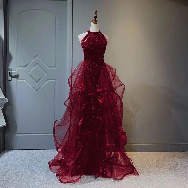Black Sequined Evening Dress Dress Women's 1011 New Dress Trailing Party Host Adult Evening Dress One
