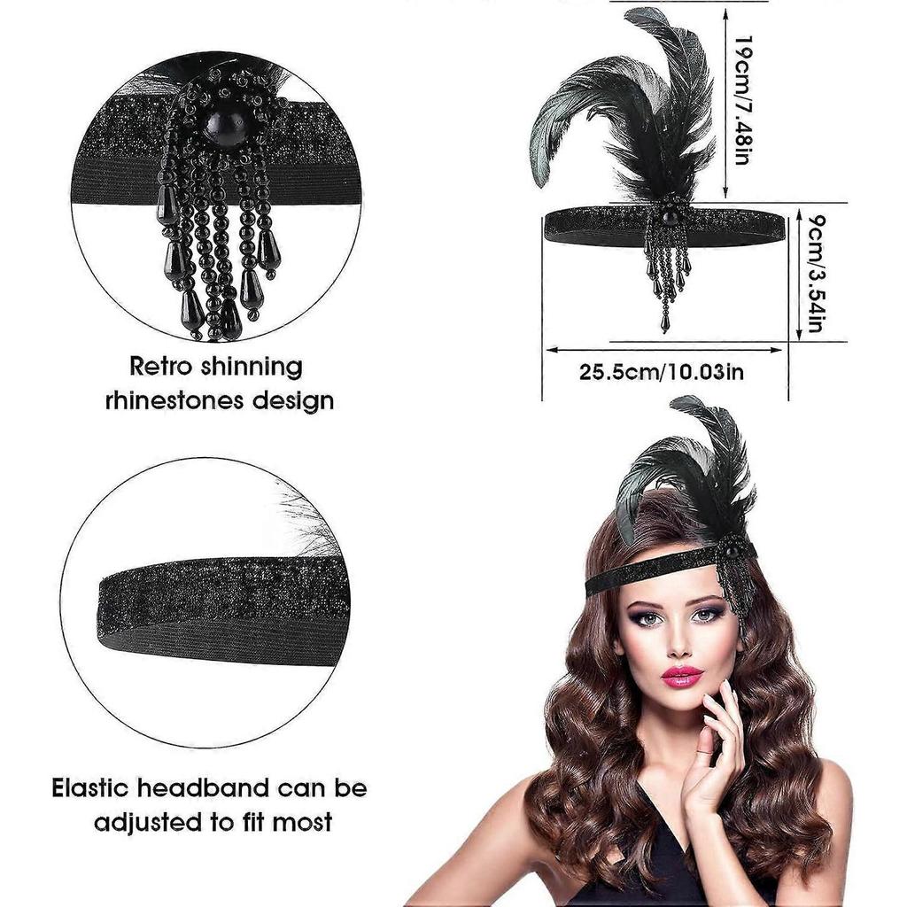 (Black Beads) 1920s 1920s Women Girls Theme Hair Accessories Bridal Wedding Party Gathering Headbands