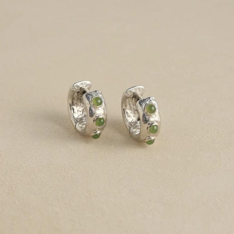 

Accessories Niche Trendy Design Copper Platinum Inlaid Emerald Ear Buckle Fashion Commuter Daily Earrings
