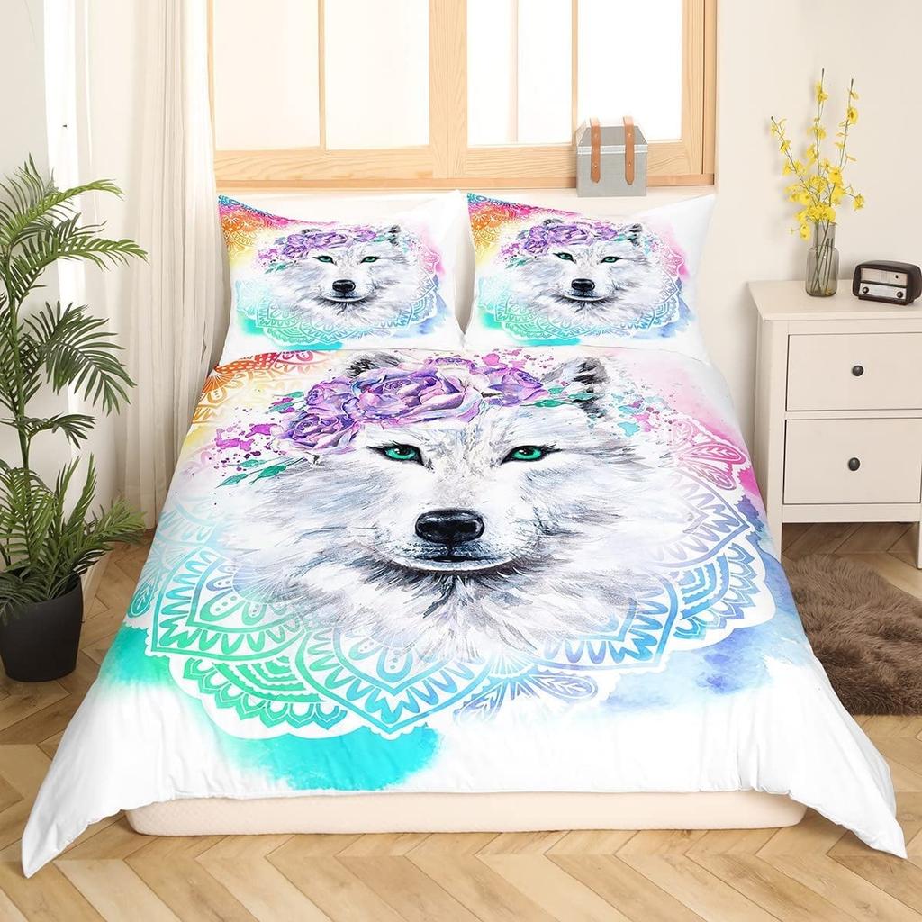Comforter Bedclothes Wolf Printed Unique Design Home Decor Vintage Bedding Setqueen Size Warm Soft And Breathable
