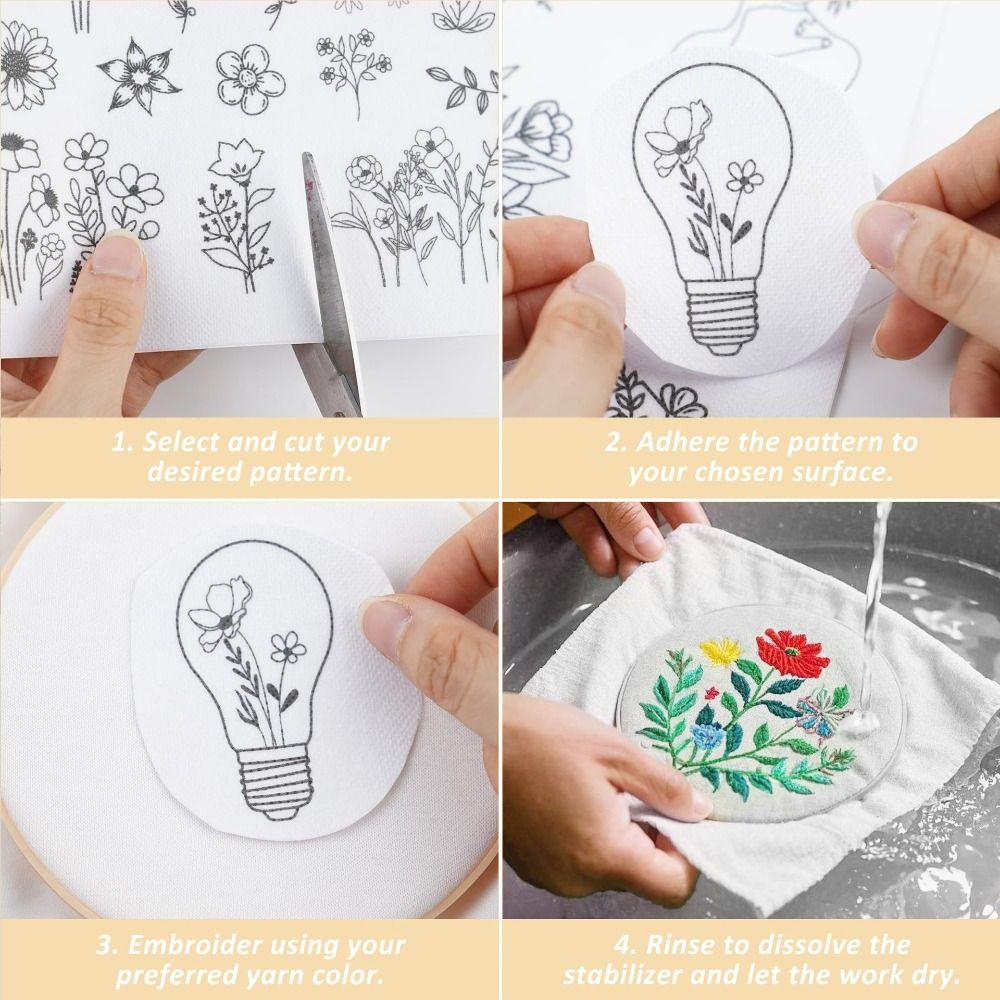 4 Sheets Wash Away Embroidery Patterns Stick and Sew Patterns  Hand Sewing Lover