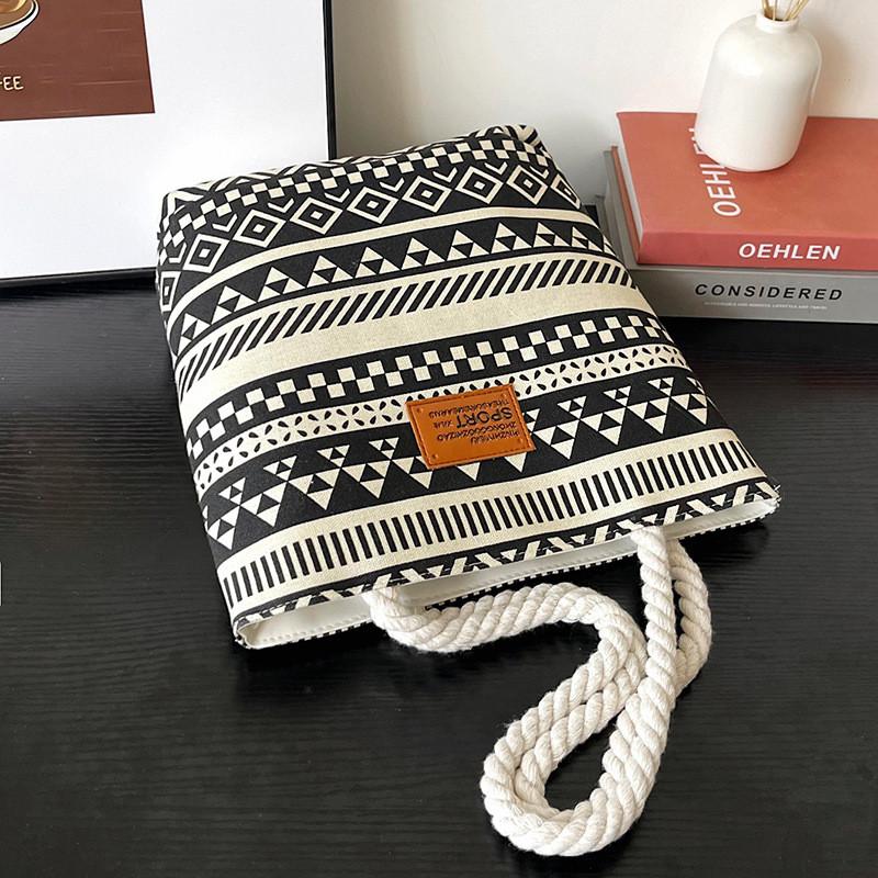 Canvas Bucket Bag With Leopard Print And Geometric Pattern For Urban Women Daily Use