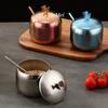 Silver Pure Titanium Seasoning Jar, With Lid And Spoon,Kitchen Tools Spice Container Salt Organizer,Coffee Beans Storage Jar