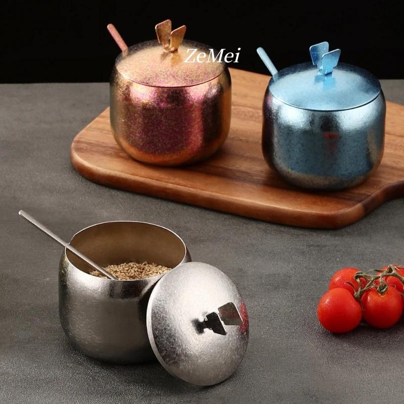 Silver Pure Titanium Seasoning Jar, With Lid And Spoon,Kitchen Tools Spice Container Salt Organizer,Coffee Beans Storage Jar