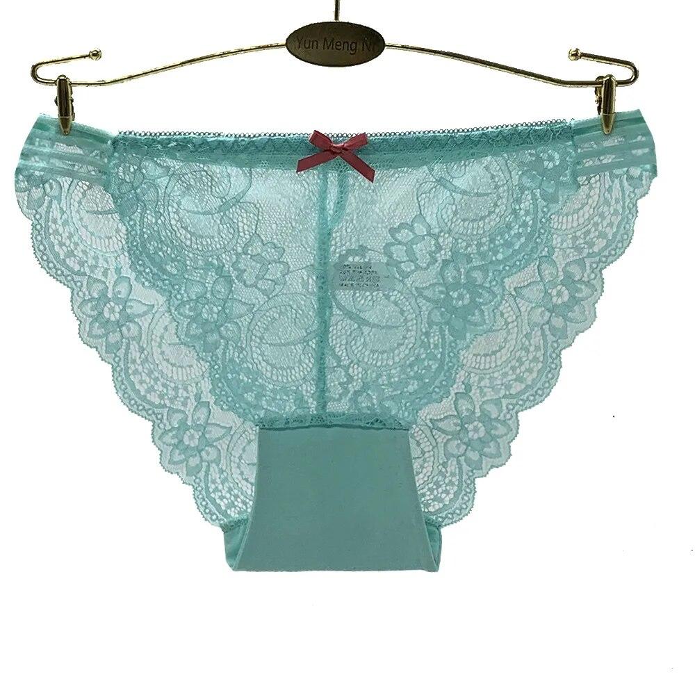 Woman Cotton Underwear Sexy Lace Briefs Transparent Bikini Panties Underpants Knicker Lingerie 6 Pcs/set