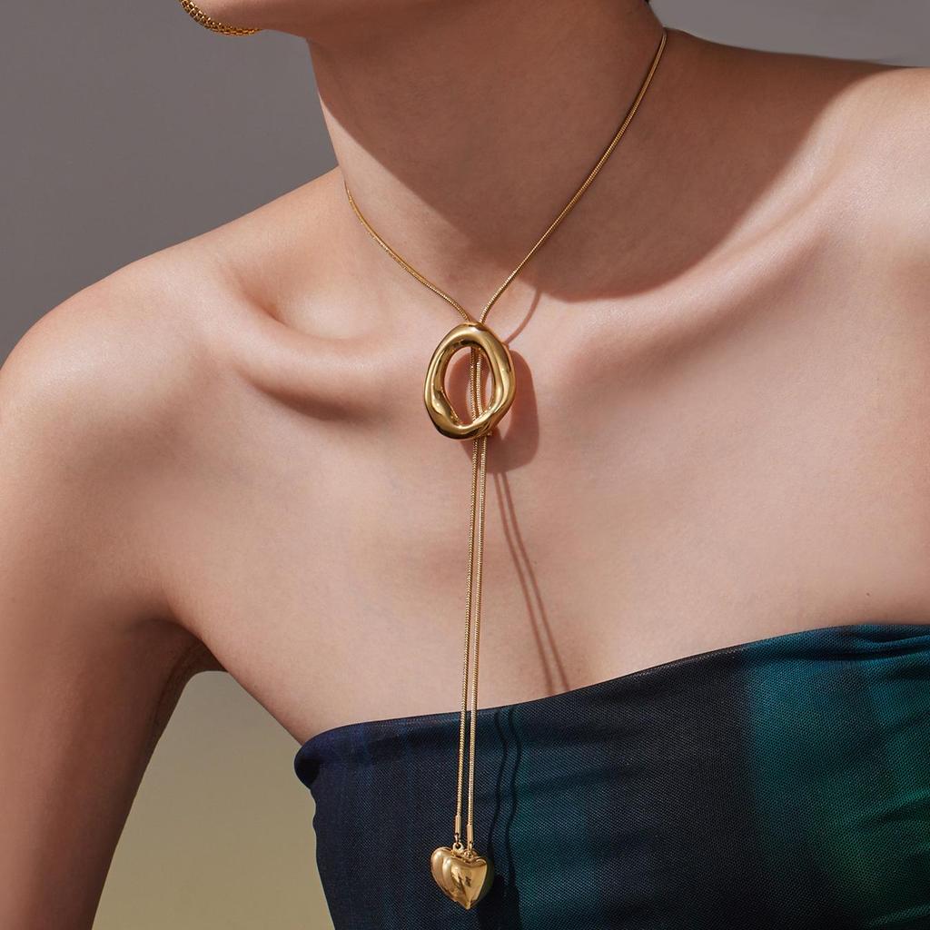 Qiong Yao Long Irregular Circle Heart Tassel Sweater Chain Fashionable Stainless Steel Necklace