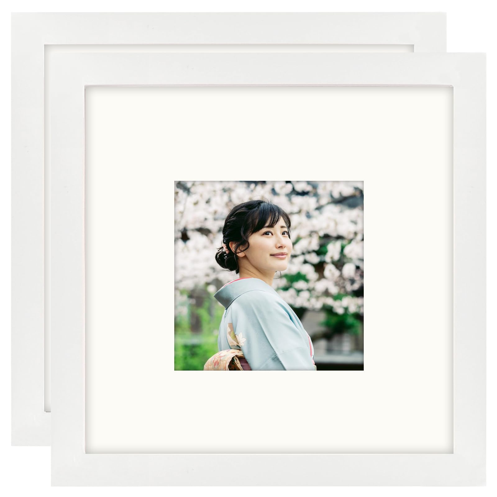 Набор из 2 деревянных квадратных фоторамок, 20x20 мм, для настенного или настольного использования, с матовой бумагой, белый, подарок