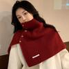 Button Scarf Women Autumn Winter Korean Style All-Match Warm Neck Cover Outer Wear Split Knitted Scarf
