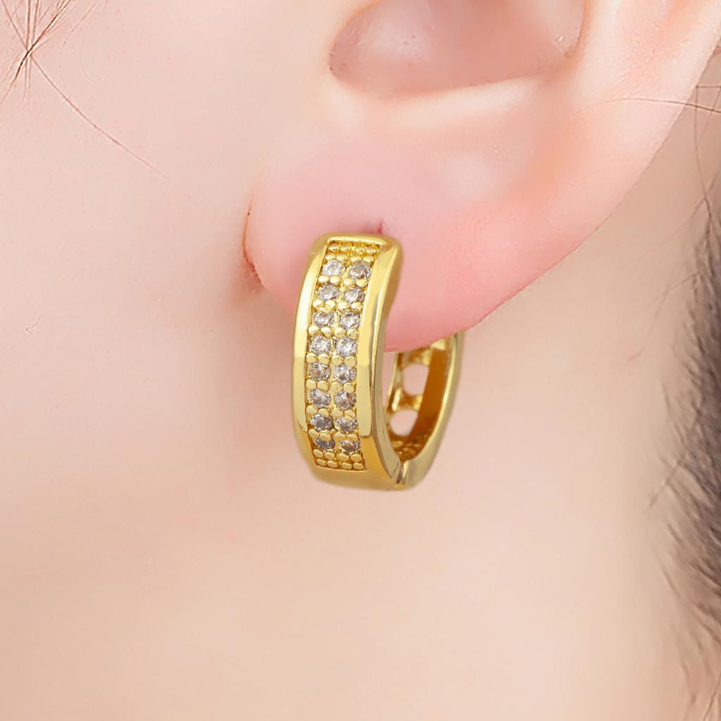 Nidin Hot Sale Round Hollow Design Hoop Earrings For Women Double Layer Shiny Crystal Zircon Fashion Versatile Ear Jewelry Gifts