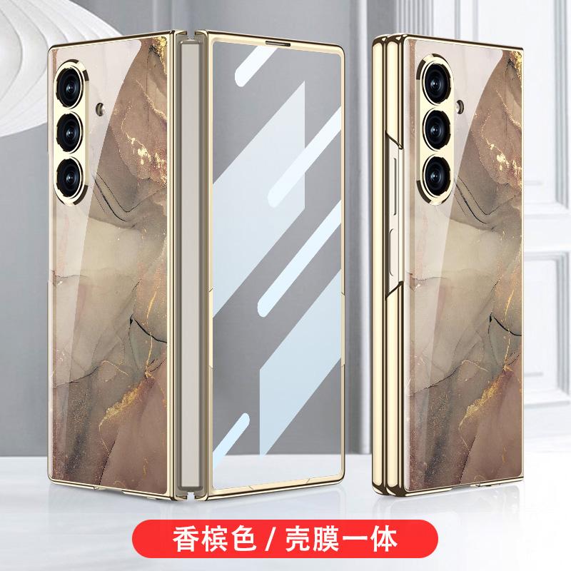 Luxury Plating Painted Glass Case for Samsung Galaxy Z Fold 7 6 Back Screen Glass Protective Cover for Galaxy Z Fold7 Case