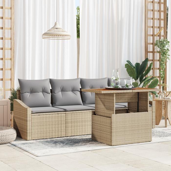 VidaXL Set de canapé de jardin 5 pièces avec coussins beige en poly rattan 3358506