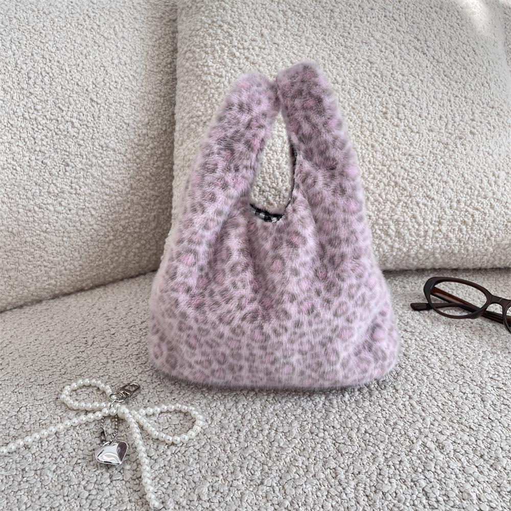 Leopardenmuster Damen Clutch Tasche Weiches Plüsch Herbst Winter Mode Handtasche Tote Aufbewahrung