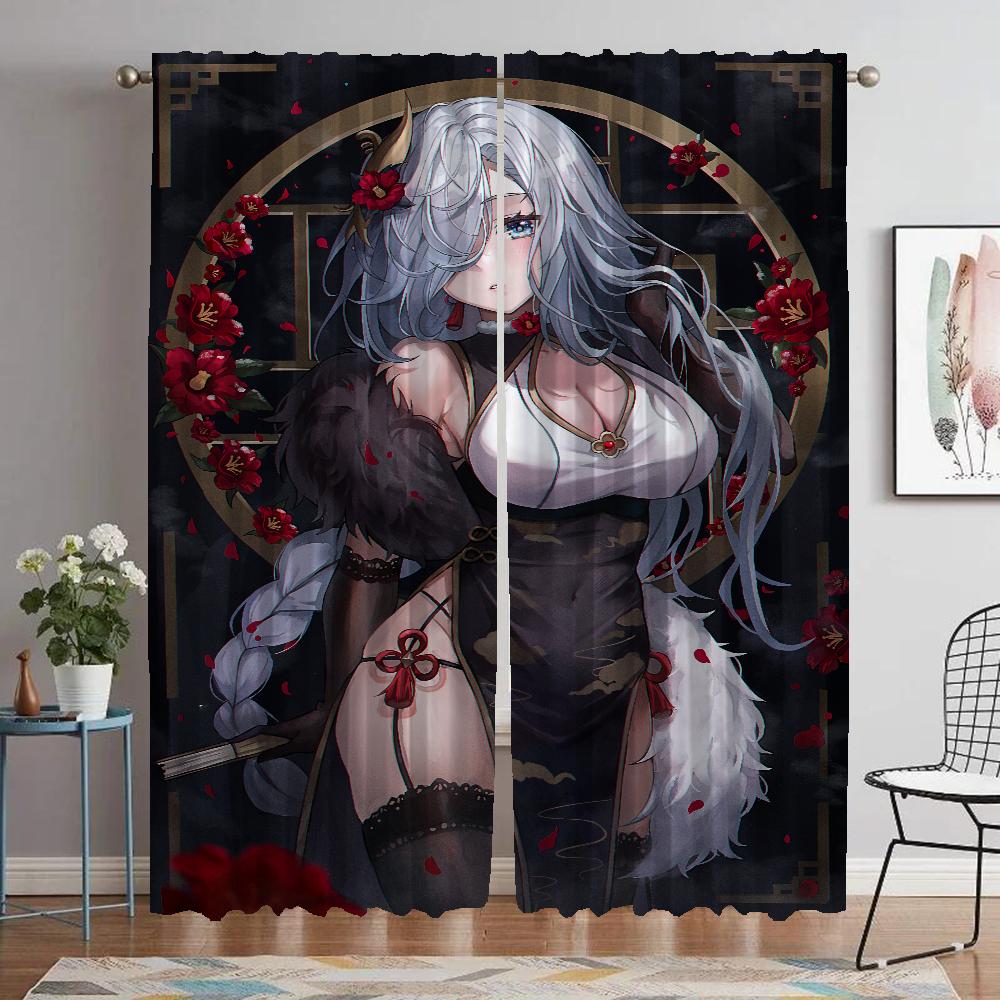 Genshin Impact Curtains for Living Room Curtain Home Interior Curtains 2 Pieces Shades Halloween Decoration Partition Kitchen