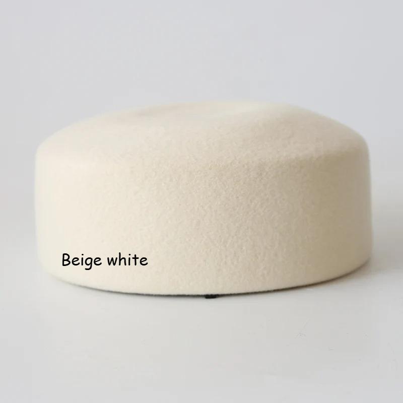 Schwarzer flacher Wollfilz-Barett Mode Pillbox-Hut Damen Französisch Elegant Fedora-Hüte Matrosenmütze Kapitänskappe Damen Malerhut