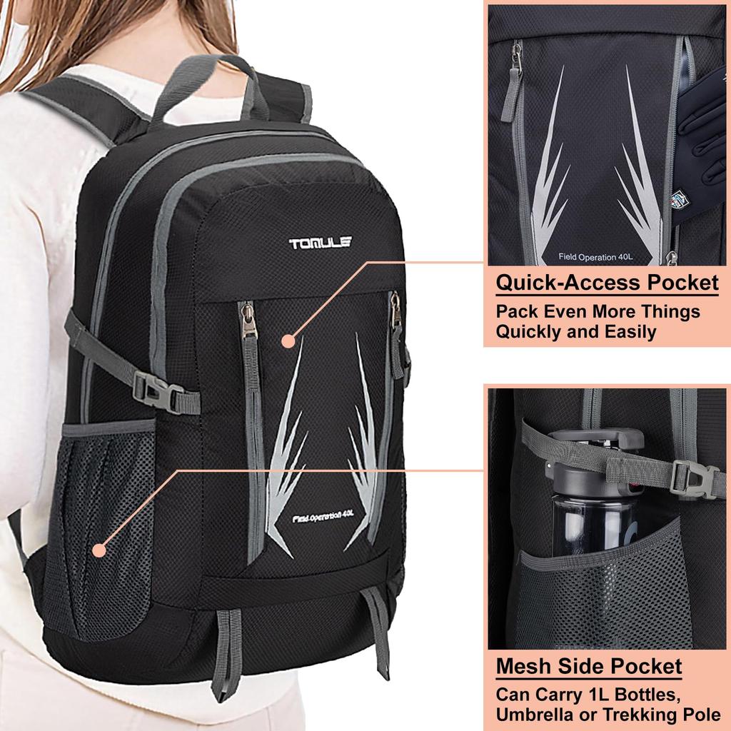 Hiking Outdoor Large Emergency Lightweight Small Backpack for Travel 40L [TOMULE] Backpack, Backpack, Foldable, Capacity, Waterproof, Backpack,