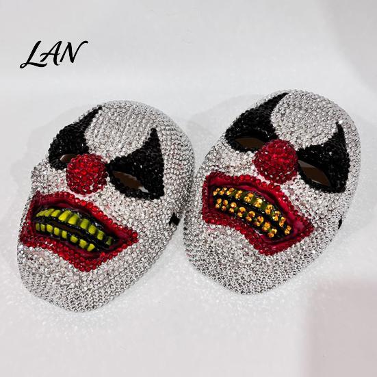 Clown Cosplay Mask Halloween Rhinestone Mask, Creepy Joker Full Face Sparkling Scary for Masquerade Costume Party