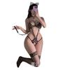 Night cat erotic underwear fun female abstinence leopard print suit three-point small chest sexy temptation female pajamas strap set