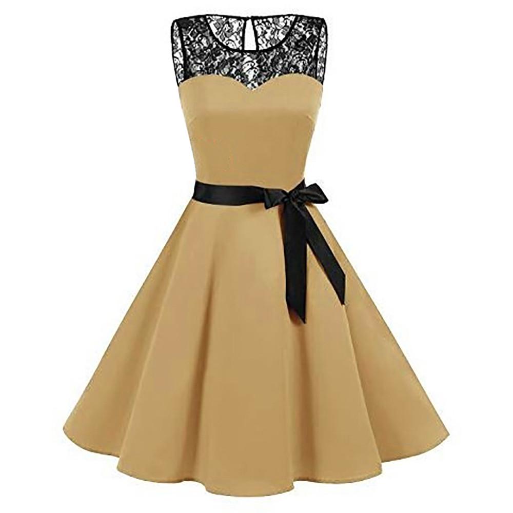 Womens Sleeveless Halter Dress Polka Dot Lace Hepburn Vintage Swing High-Waist Pleated Dress