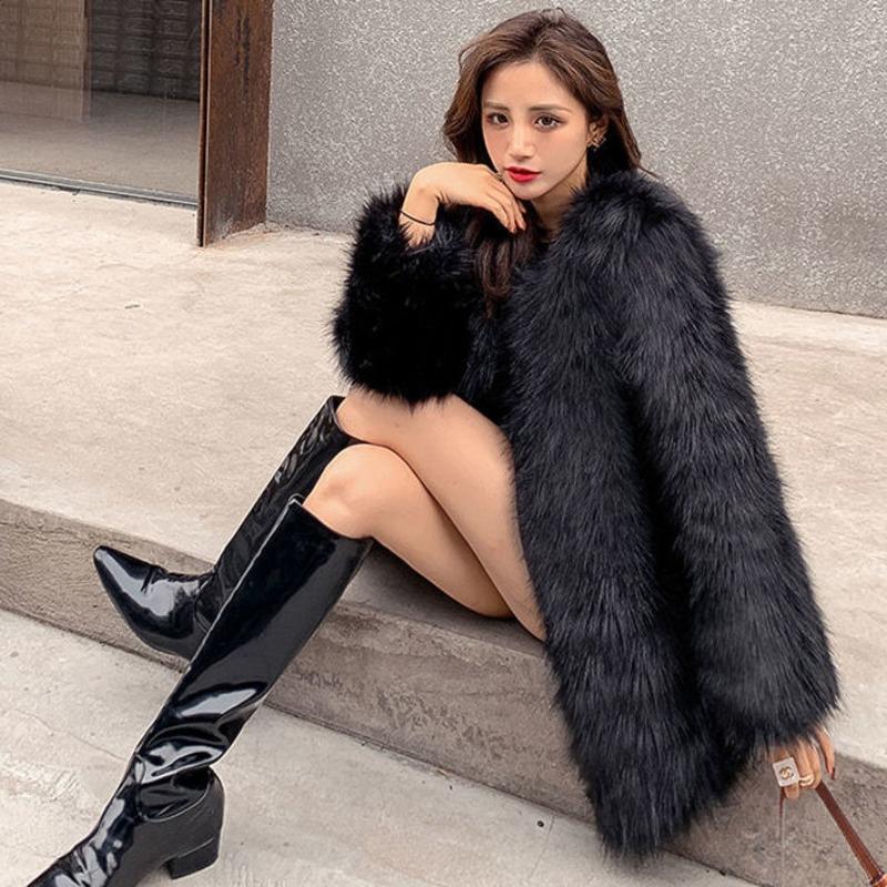 Imitation Fur Coat Women's Autumn and Winter New Imitation Fox Fur Coat Thickened Medium and Long Fur Coat Tide