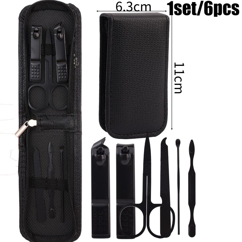 6 Pcs Portable Nail Scissors Sets Carbon Steel Green Black Nail Clippers Scissors File Manicure Beauty Tools Kit Full Function