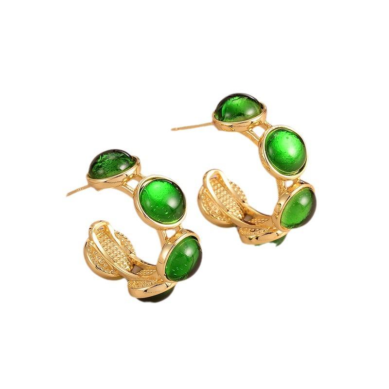 French C-type glazed multi-color earrings medieval vintage retro niche high-end stud earrings versatile texture earrings