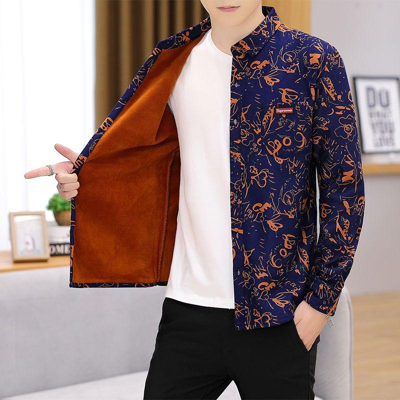 Men's Long-sleeved Plus Velvet Thick Warm Shirt Casual Fashion Men's Shirt