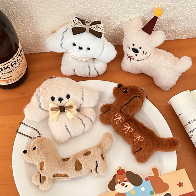 Cartoon Kawaii Dachshund Plush Keychain Novelty Stuffed Puppy Keyring Cute Brooch Backpack Decoration Gifts