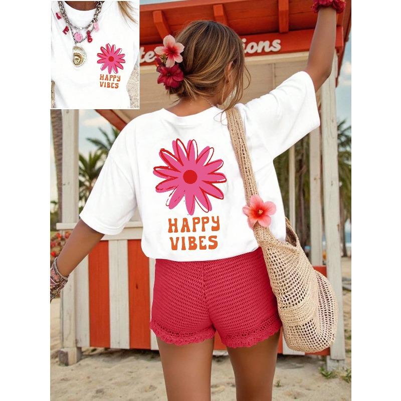 Happy Vibes Print Women'S T-Shirt • Soft And Comfortable • Suitable for Year-Round Wear