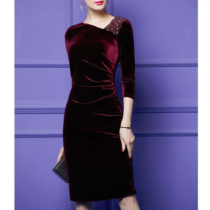 Stylowa aksamitna sukienka dla kobiet  Modna z długim rękawem  Sukienki bodycon