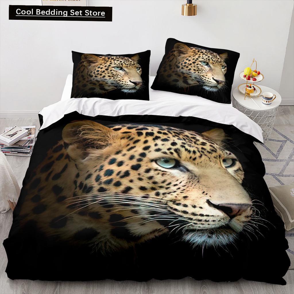 Leopard Duvet Cover King Queen Size Brown Cheetah Bedding Set for Kids Teens Adults Wild Animal 2/3pcs Polyester Comforter Cover