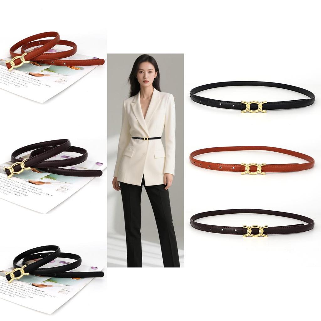 Elegant Womens Pu Skinny Belt With Gold Alloy Buckle For Formal And Casual Style