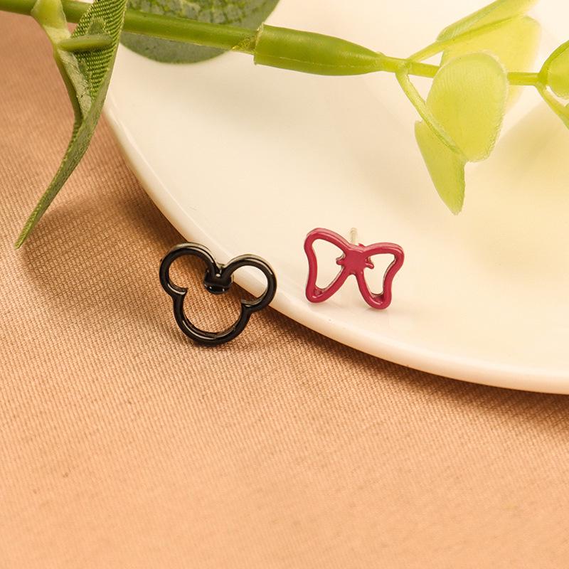 Sweet Asymmetrical Mickey Bow S925 Silver Stud Earrings - Fun Cartoon Ear Jewelry B851