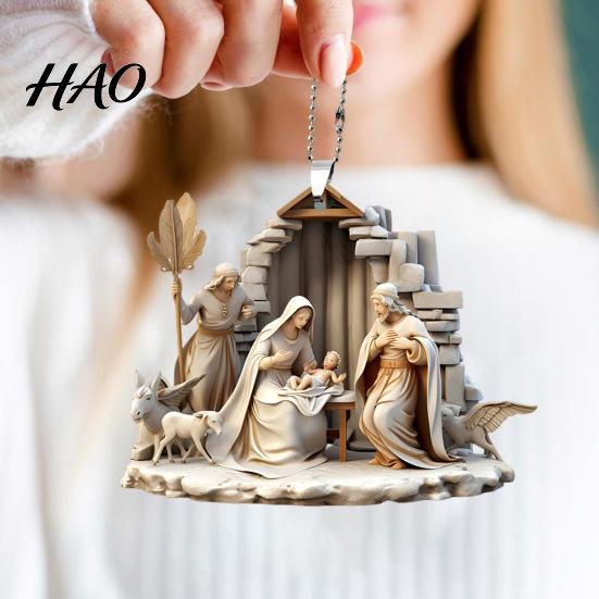 Festive Party Decor Christmas Pendant Ornament Jesus Family Prayer Scene Bright Fine Workmanship Colored Religious Symbol Nativity for Home