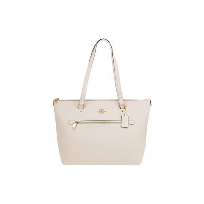 Coach Gallery 32 Unifarbene Metall-Logo-Tasche aus Leder mit Kreuznarbung für Damen, Tote Bag, Weiß 79608-IMCHK
