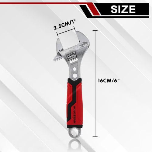 HOUSERAN Monkey Wrench, 16cm Spanner, Maximum Opening 25mm, Compact, Universal Wrench, Hex Compatible, Marked, CR-V Steel, Non-Slip Grip, Lightweight,